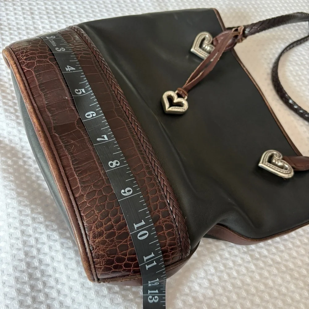 Vintage Brighton leather brown black croc weave shoulder handbag vtg